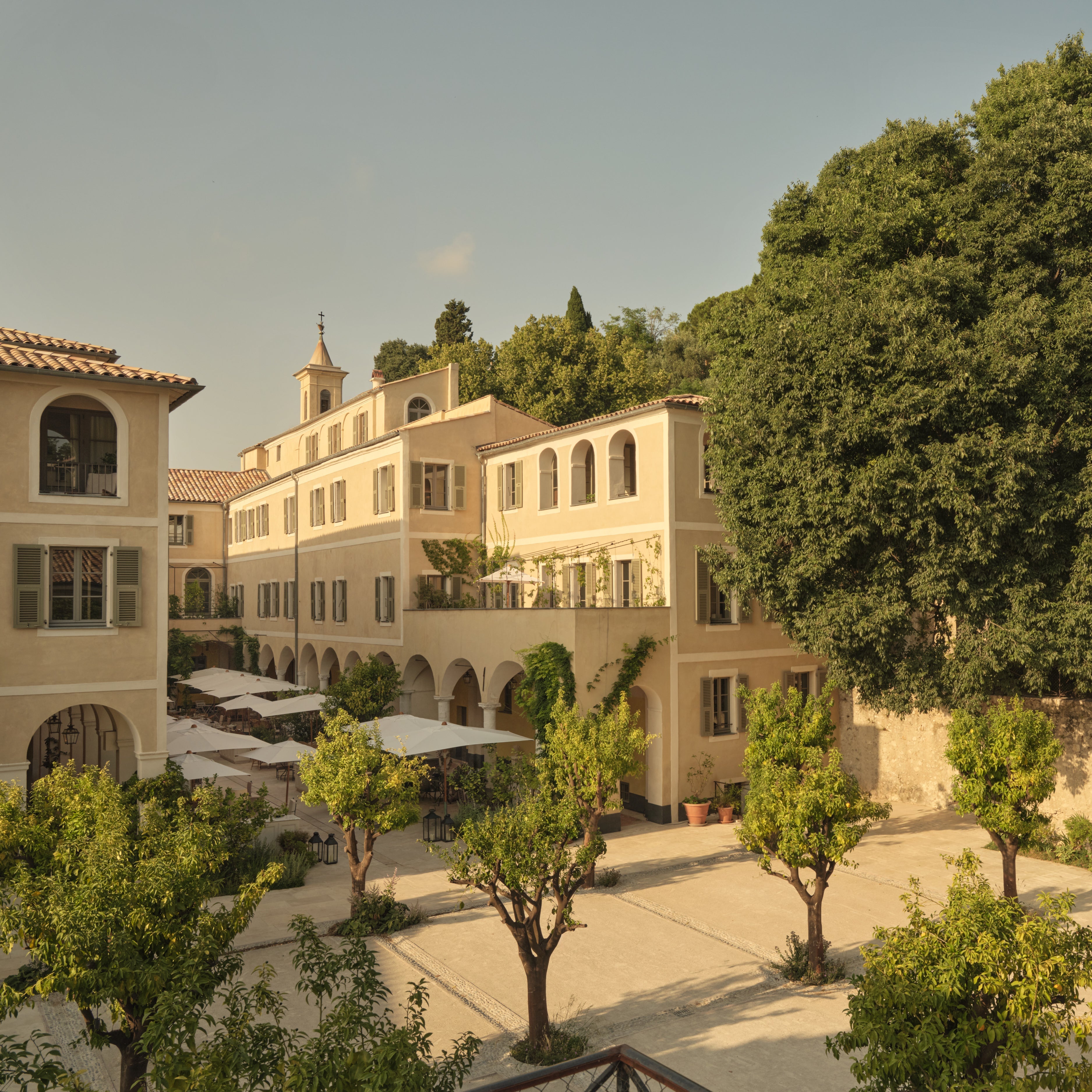 Drone view of the beautiful Hotel du Couvent in Nice, France
